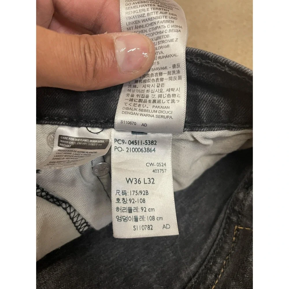 Levis 511 Jeans Mens‎ 36x32 Black Denim Slim Straight Stretch Zip Fly Distressed